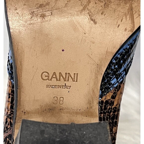 Ganni Two-tone Snake Embossed Leather Western Ankle Boots Blue Brown US 8 EUR38 - Picture 13 of 13